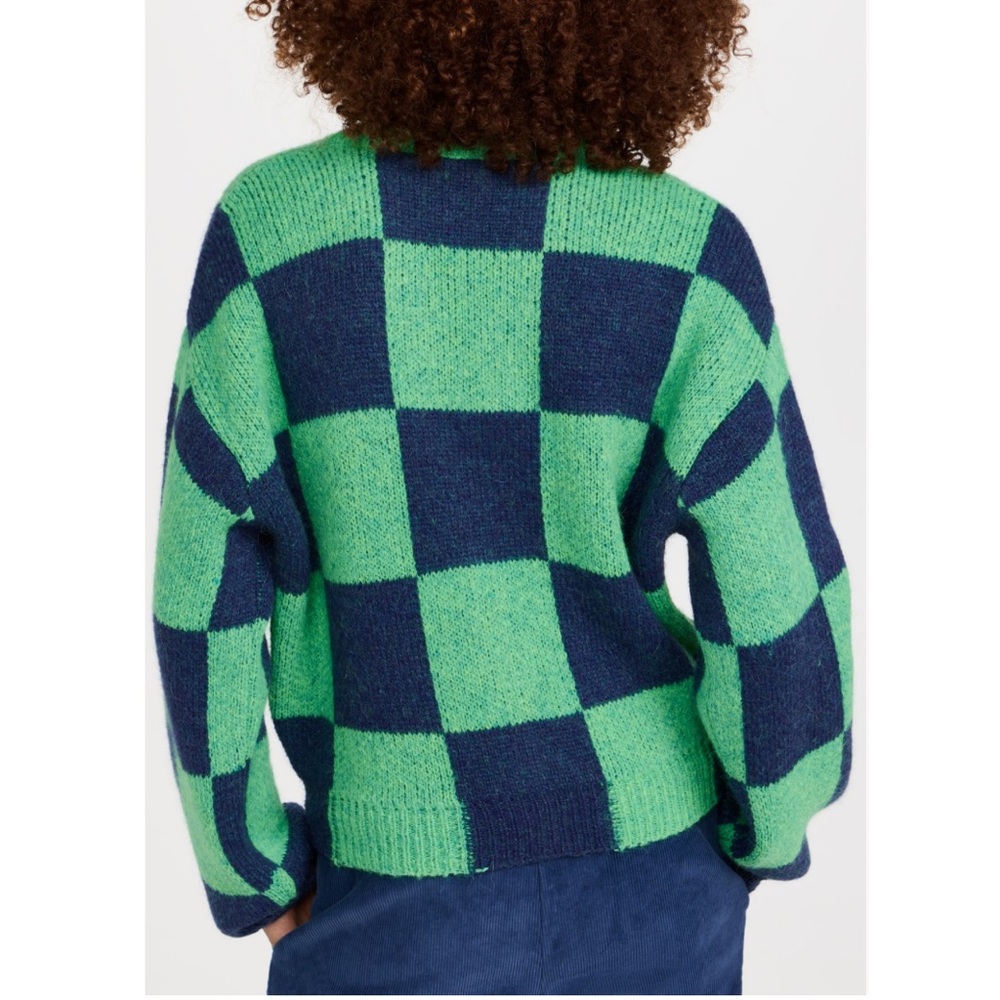 STINE GOYA Amara Cardigan Green Navy Checkered Size Medium - Picture 2 of 13